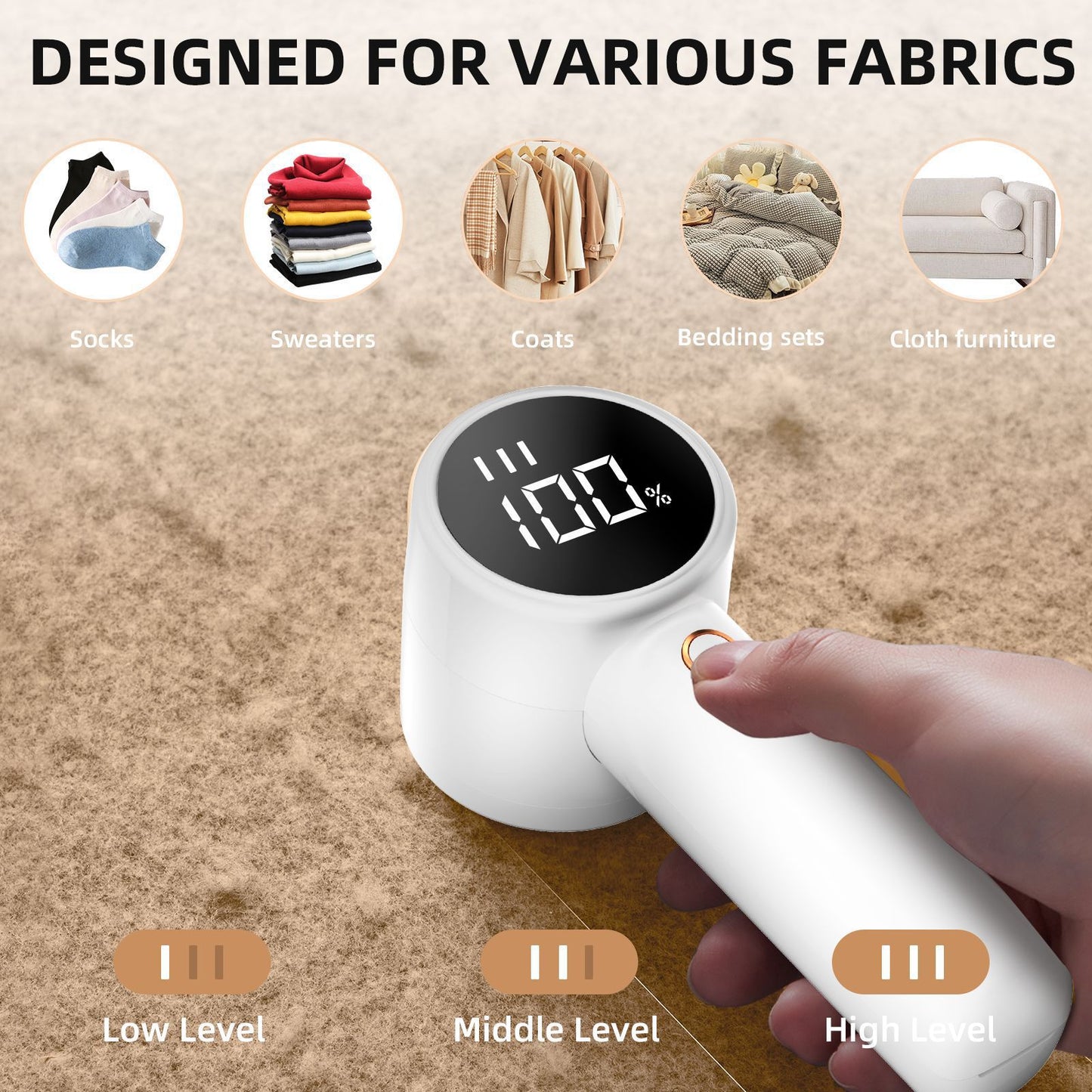 Rechargeable Electric Lint Remover with LED Display - 3 Speed Levels, USB-C Charging, 2600mAh Battery(black) V888-ELOSUNG25694