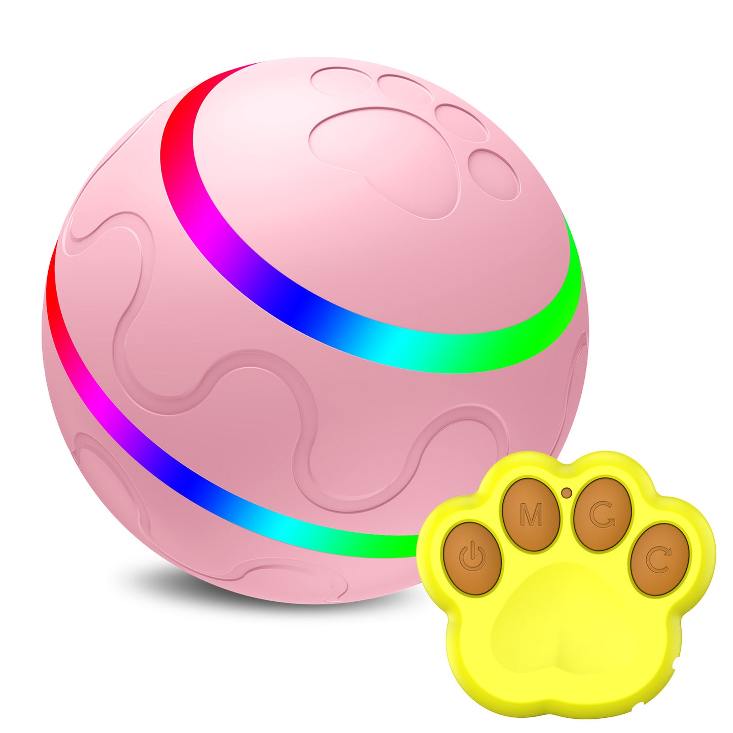 Interactive Auto Pet Toy Ball with Remote Control - USB Rechargeable, LED Lights, Sturdy & Waterproof(pink) V888-ELOSUNG25697