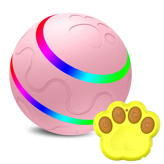 Interactive Auto Pet Toy Ball with Remote Control - USB Rechargeable, LED Lights, Sturdy & Waterproof(pink) V888-ELOSUNG25697