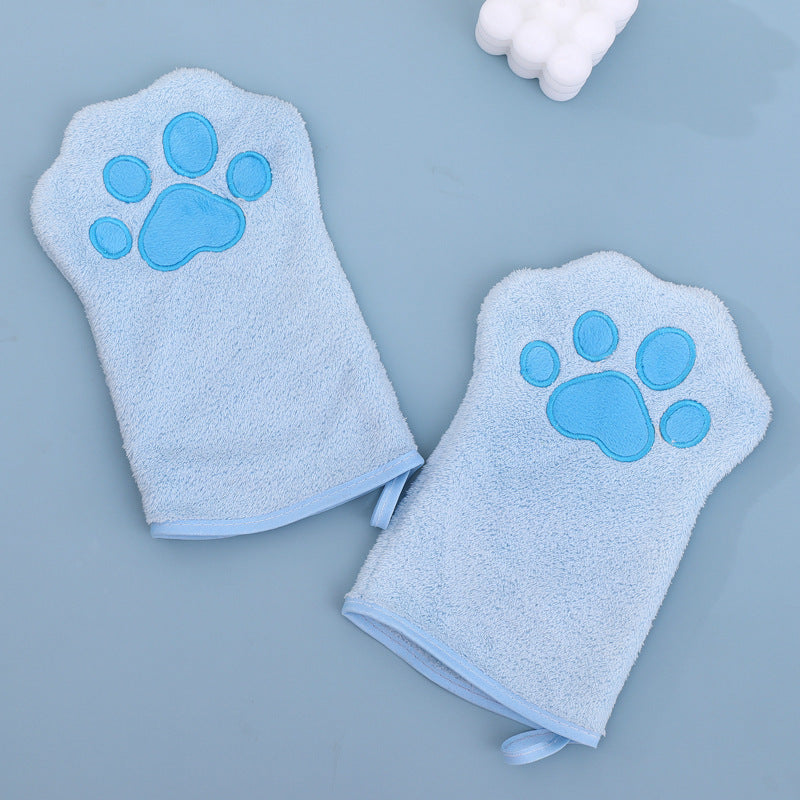 Adorable Pet Paw Grooming & Drying Mitt - Super Absorbent Fleece Material(Blue) V888-ELOSUNG25701