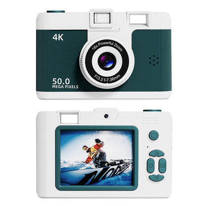 Compact 4K Digital Camera - 50MP, 16x Zoom, 2.4-inch IPS Screen, WiFi & Fill Light - Retro CCD Style(Green) V888-ELOSUNG25703