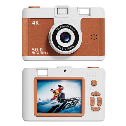 Compact 4K Digital Camera - 50MP, 16x Zoom, 2.4-inch IPS Screen, WiFi & Fill Light - Retro CCD Style(Brown) V888-ELOSUNG25704