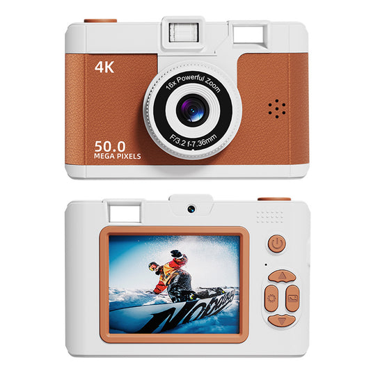 Compact 4K Digital Camera - 50MP, 16x Zoom, 2.4-inch IPS Screen, WiFi & Fill Light - Retro CCD Style(Brown) V888-ELOSUNG25704