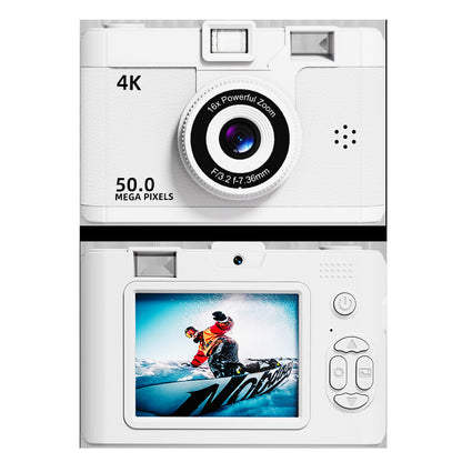 Compact 4K Digital Camera - 50MP, 16x Zoom, 2.4-inch IPS Screen, WiFi & Fill Light - Retro CCD Style(White) V888-ELOSUNG25705