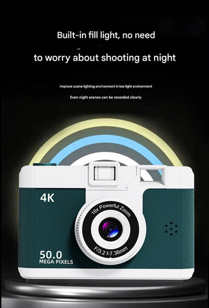 Compact 4K Digital Camera - 50MP, 16x Zoom, 2.4-inch IPS Screen, WiFi & Fill Light - Retro CCD Style(White) V888-ELOSUNG25705