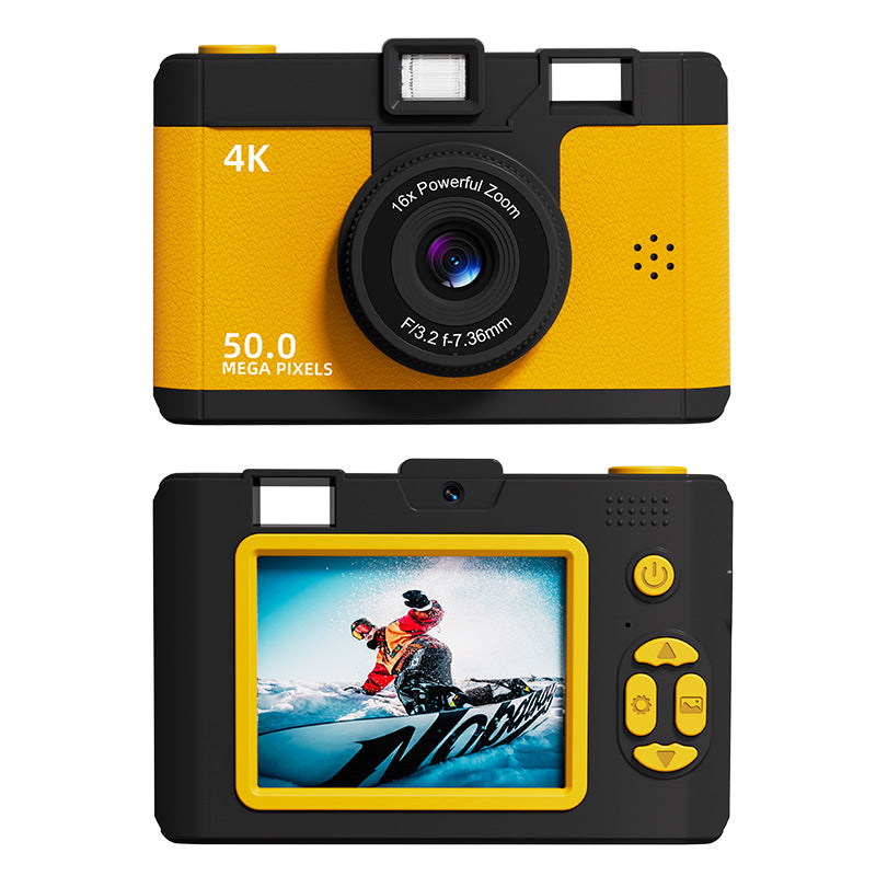 Compact 4K Digital Camera - 50MP, 16x Zoom, 2.4-inch IPS Screen, WiFi & Fill Light - Retro CCD Style(Yellow) V888-ELOSUNG25706