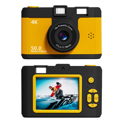 Compact 4K Digital Camera - 50MP, 16x Zoom, 2.4-inch IPS Screen, WiFi & Fill Light - Retro CCD Style(Yellow) V888-ELOSUNG25706