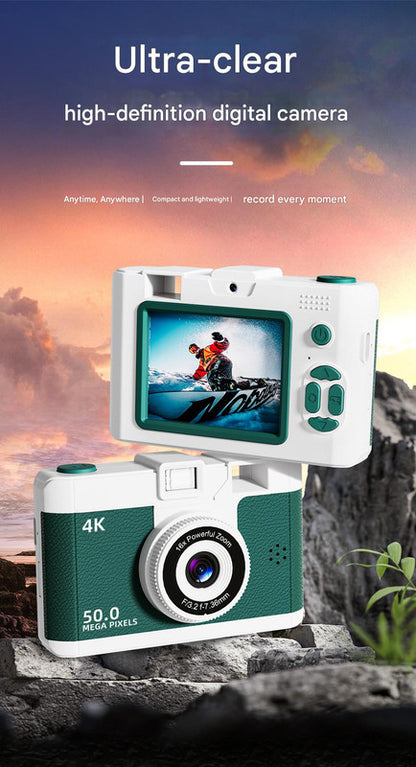 Compact 4K Digital Camera - 50MP, 16x Zoom, 2.4-inch IPS Screen, WiFi & Fill Light - Retro CCD Style(Yellow) V888-ELOSUNG25706