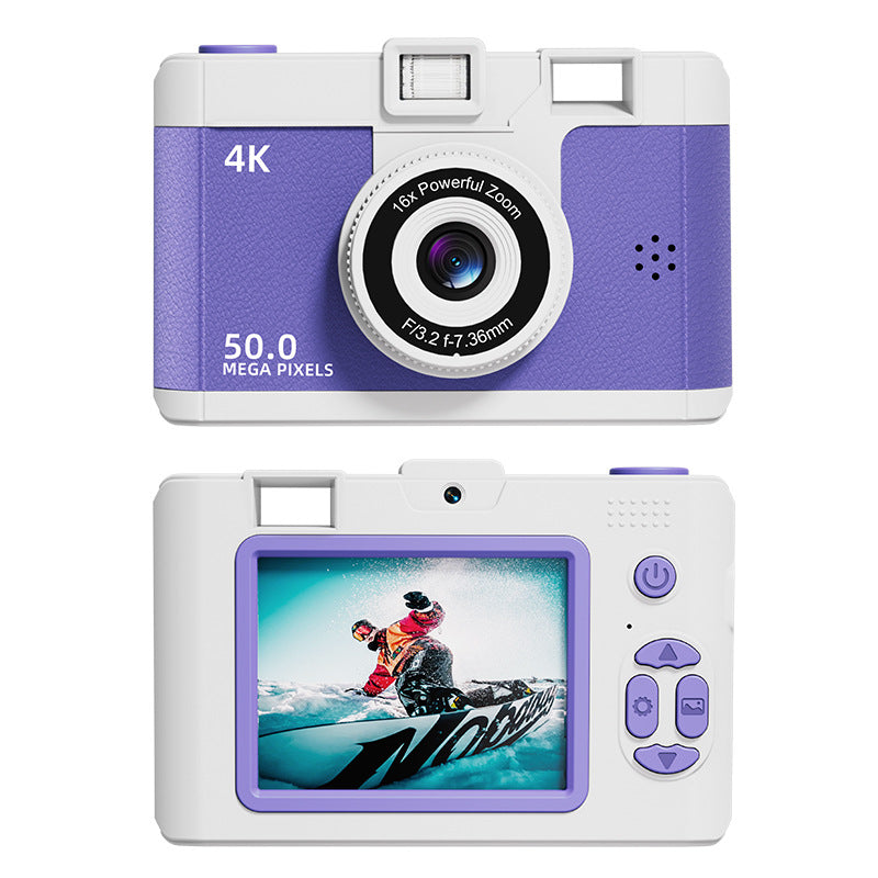 Compact 4K Digital Camera - 50MP, 16x Zoom, 2.4-inch IPS Screen, WiFi & Fill Light - Retro CCD Style(Purple) V888-ELOSUNG25707