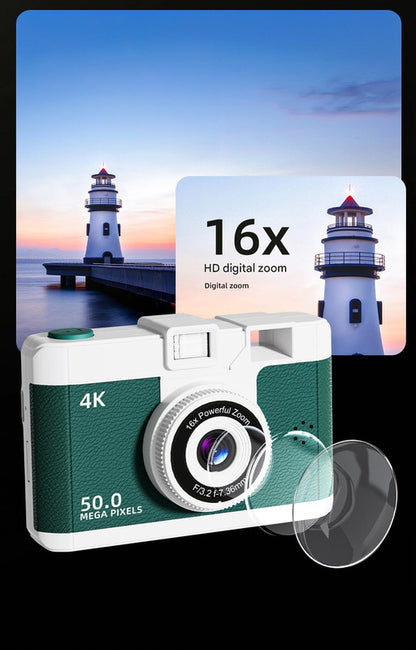 Compact 4K Digital Camera - 50MP, 16x Zoom, 2.4-inch IPS Screen, WiFi & Fill Light - Retro CCD Style(Purple) V888-ELOSUNG25707