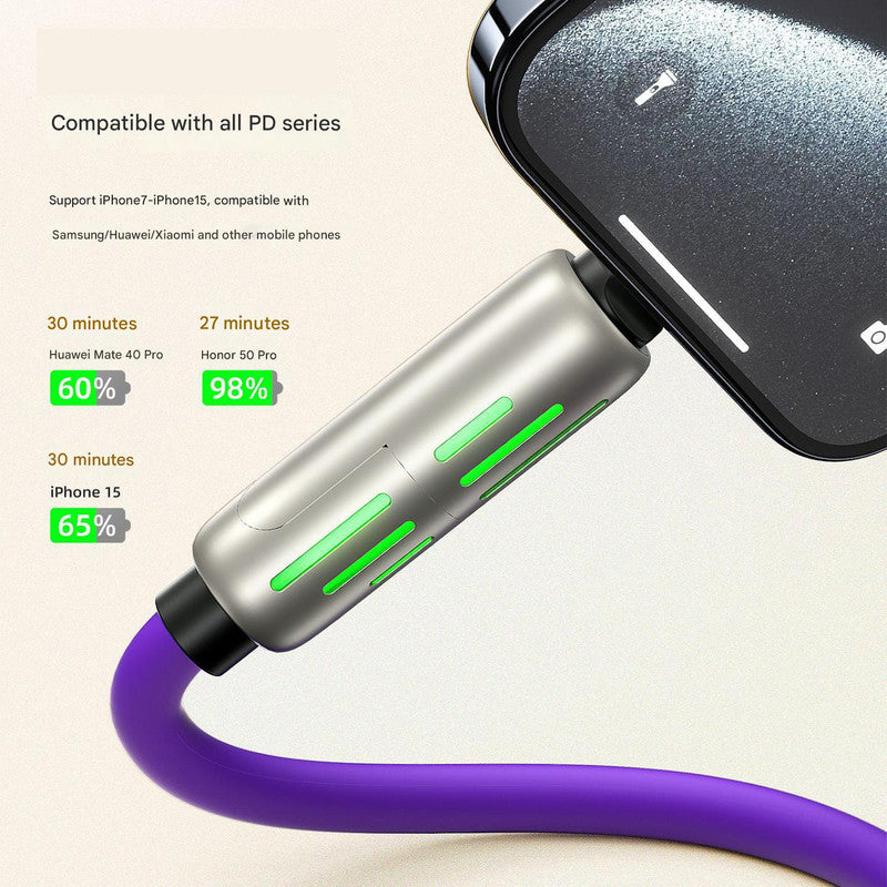 Universal PD Fast Charging Cable with LED Indicator - Zinc Alloy, Durable 1.5m Silicone Cord - Multiple V888-ELOSUNG25712