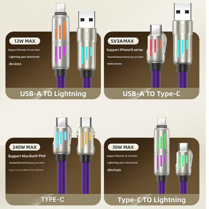 Universal PD Fast Charging Cable with LED Indicator - Zinc Alloy, Durable 1.5m Silicone Cord - Multiple V888-ELOSUNG25713