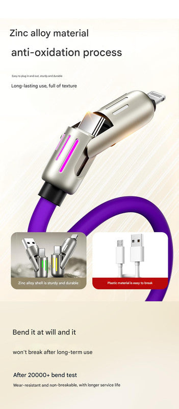 Universal PD Fast Charging Cable with LED Indicator - Zinc Alloy, Durable 1.5m Silicone Cord - Multiple V888-ELOSUNG25713