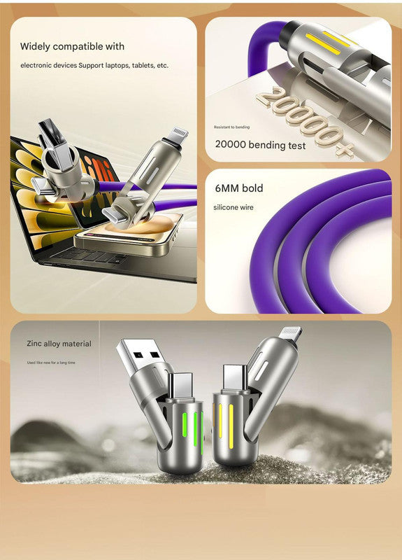 Universal PD Fast Charging Cable with LED Indicator - Zinc Alloy, Durable 1.5m Silicone Cord - Multiple V888-ELOSUNG25714