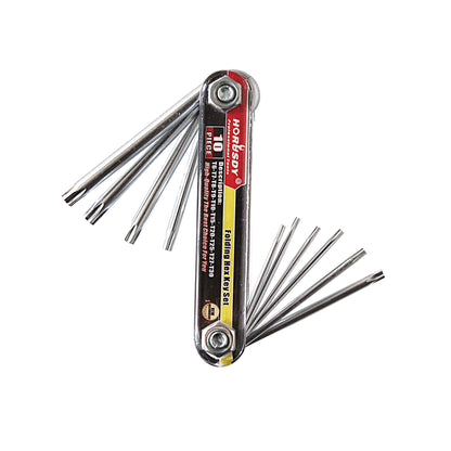 10-Piece Folding Torx Key Wrench Set - T6-T30 Star Keys, Portable Multi-Tool(silver) V888-ELOSUNG25738