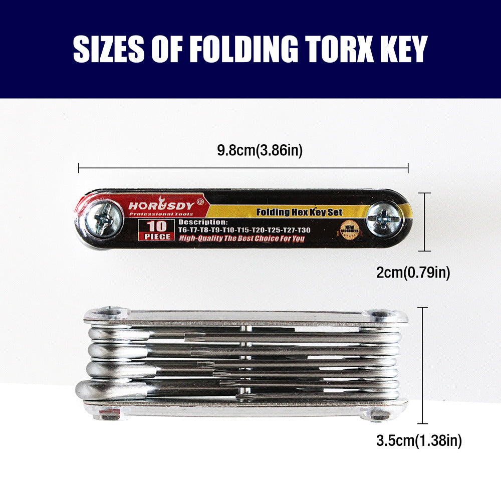 10-Piece Folding Torx Key Wrench Set - T6-T30 Star Keys, Portable Multi-Tool(silver) V888-ELOSUNG25738