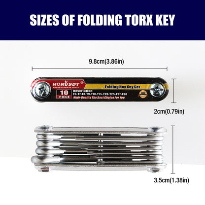 10-Piece Folding Torx Key Wrench Set - T6-T30 Star Keys, Portable Multi-Tool(silver) V888-ELOSUNG25738