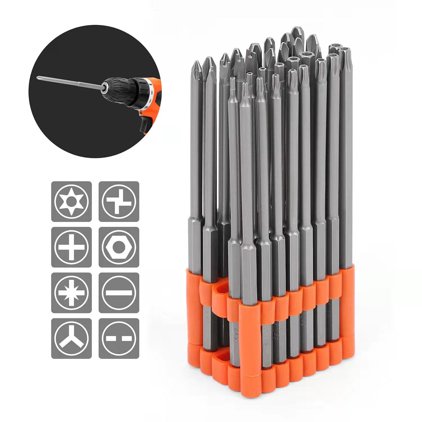 32-Piece Extra Long Screwdriver Bit Set - 150mm S2 Steel Bits with Organizer Stand V888-ELOSUNG25744