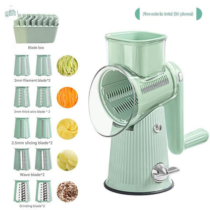 Multi-Function Rotary Vegetable Slicer & Grater - 5 Blade Types (10 Pcs Total) with Storage Box-green V888-ELOSUNG25746