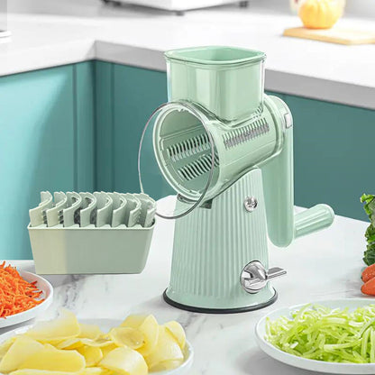 Multi-Function Rotary Vegetable Slicer & Grater - 5 Blade Types (10 Pcs Total) with Storage Box-green V888-ELOSUNG25746