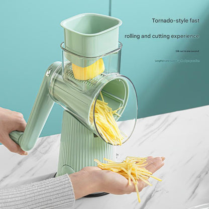 Multi-Function Rotary Vegetable Slicer & Grater - 5 Blade Types (10 Pcs Total) with Storage Box-green V888-ELOSUNG25746
