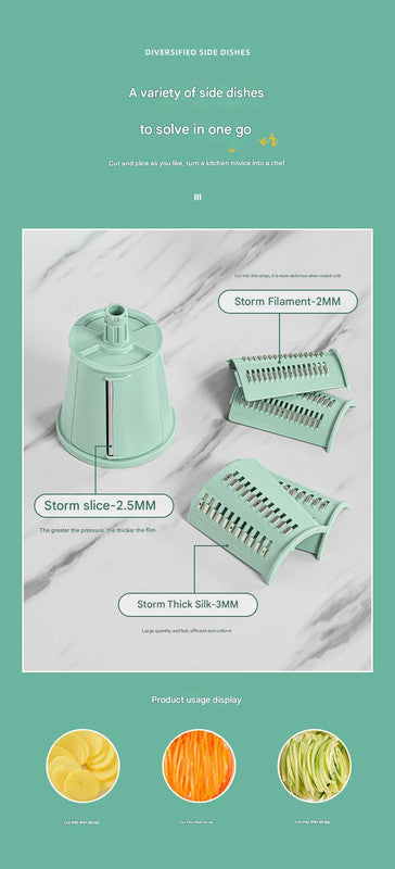 Multi-Function Rotary Vegetable Slicer & Grater - 5 Blade Types (10 Pcs Total) with Storage Box-green V888-ELOSUNG25746