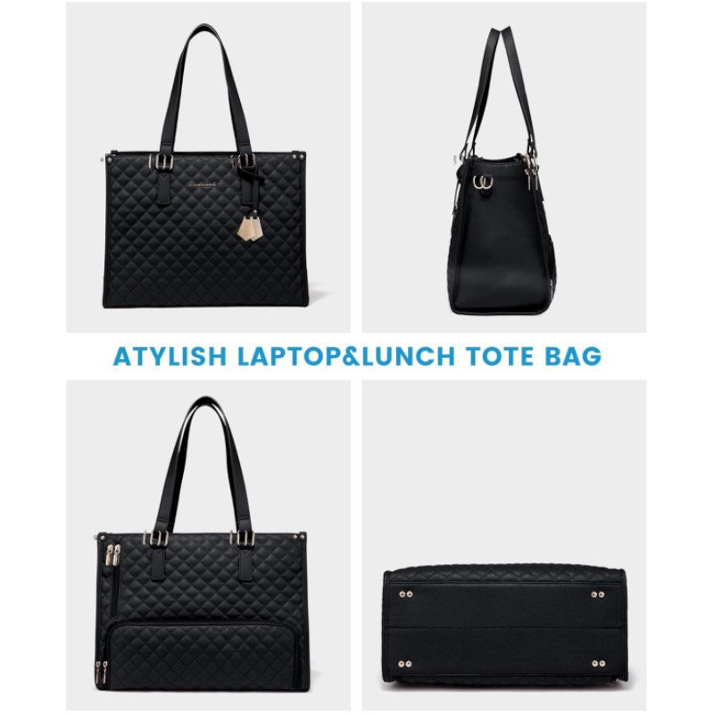 Stylish Quilted Laptop & Lunch Tote Bag , Water-Resistant with Insulated Compartment & Clutch(Beige) V888-ELOSUNG25753