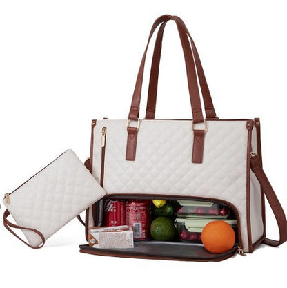 Stylish Quilted Laptop & Lunch Tote Bag , Water-Resistant with Insulated Compartment & Clutch(White) V888-ELOSUNG25754