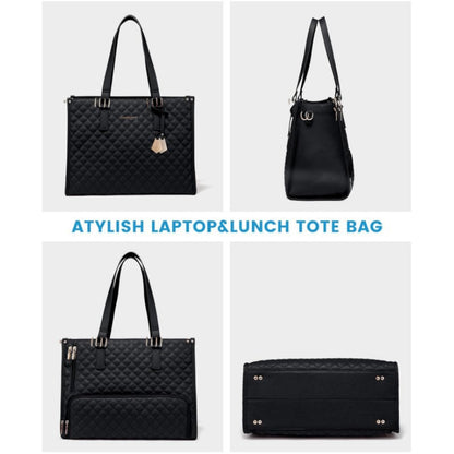 Stylish Quilted Laptop & Lunch Tote Bag , Water-Resistant with Insulated Compartment & Clutch(Khaki) V888-ELOSUNG25755