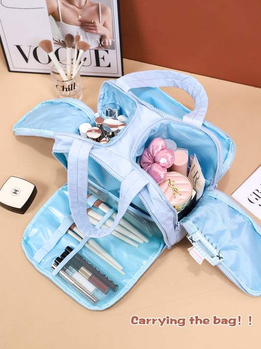 Portable Multi-Compartment Travel Toiletry & Makeup Organizer Bag with Brush Holders(Pink) V888-ELOSUNG25773