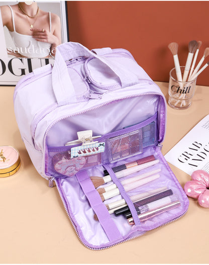 Portable Multi-Compartment Travel Toiletry & Makeup Organizer Bag with Brush Holders(Beige) V888-ELOSUNG25774