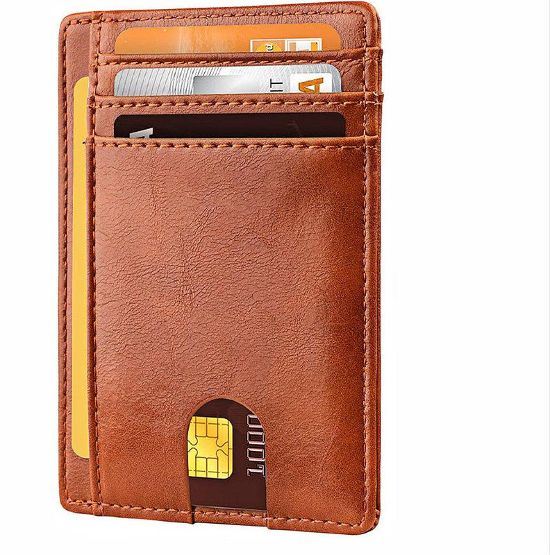 Slim Minimalist Leather Wallet with ID Window & RFID Blocking - Holds 12 Cards & Cash(Yellow Brown) V888-ELOSUNG25780