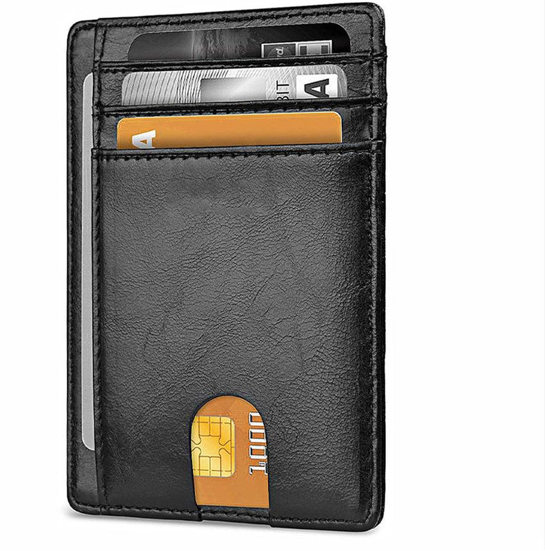 Slim Minimalist Leather Wallet with ID Window & RFID Blocking - Holds 12 Cards & Cash(Black) V888-ELOSUNG25781