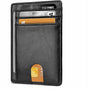 Slim Minimalist Leather Wallet with ID Window & RFID Blocking - Holds 12 Cards & Cash(Black) V888-ELOSUNG25781