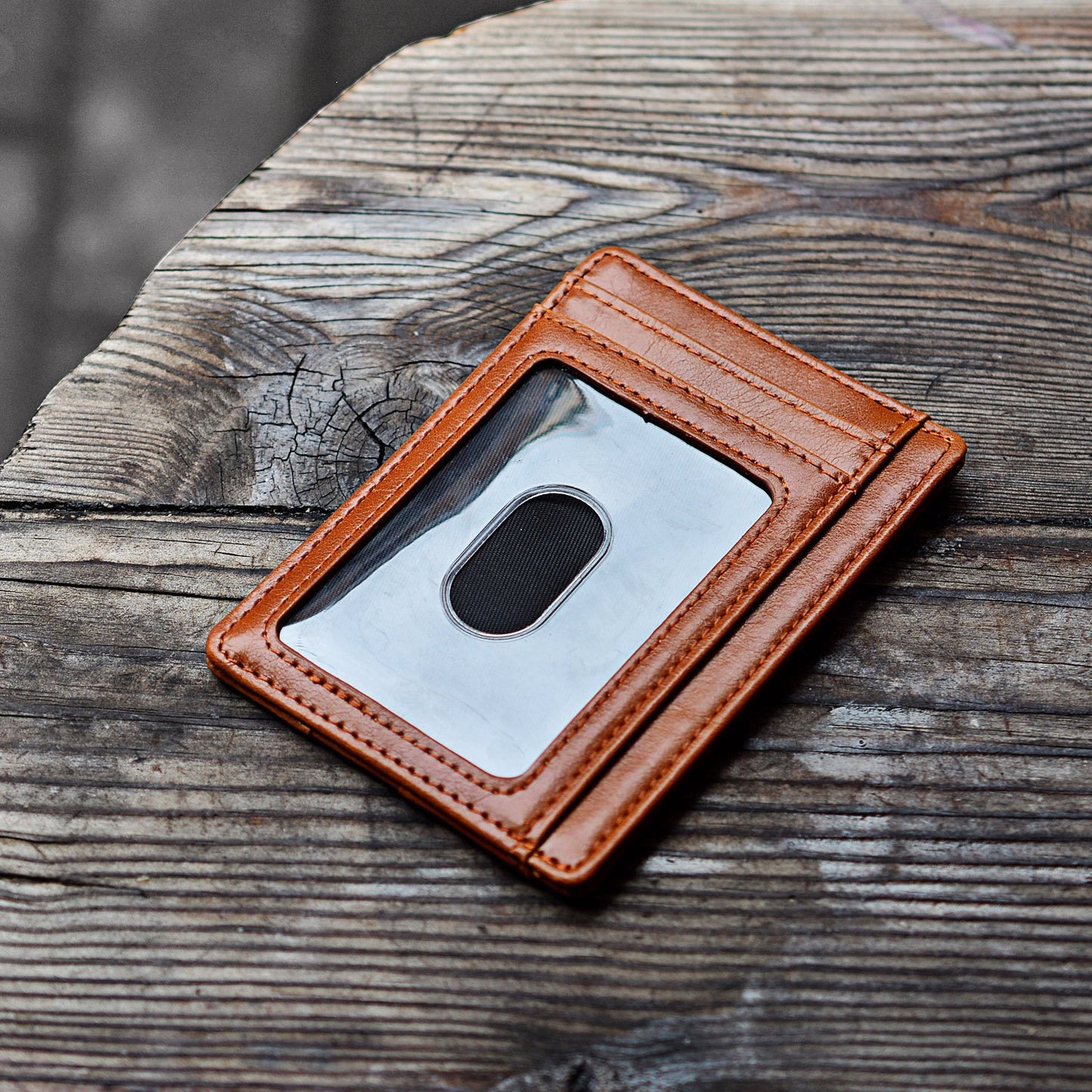 Slim Minimalist Leather Wallet with ID Window & RFID Blocking - Holds 12 Cards & Cash(Black) V888-ELOSUNG25781