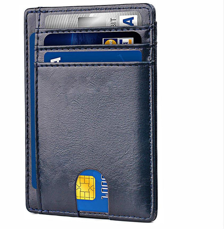 Slim Minimalist Leather Wallet with ID Window & RFID Blocking - Holds 12 Cards & Cash(Navy blue) V888-ELOSUNG25782