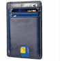 Slim Minimalist Leather Wallet with ID Window & RFID Blocking - Holds 12 Cards & Cash(Navy blue) V888-ELOSUNG25782