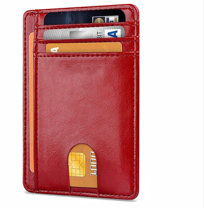 Slim Minimalist Leather Wallet with ID Window & RFID Blocking - Holds 12 Cards & Cash(Red) V888-ELOSUNG25783