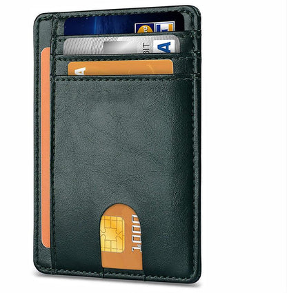 Slim Minimalist Leather Wallet with ID Window & RFID Blocking - Holds 12 Cards & Cash(Dark green) V888-ELOSUNG25784