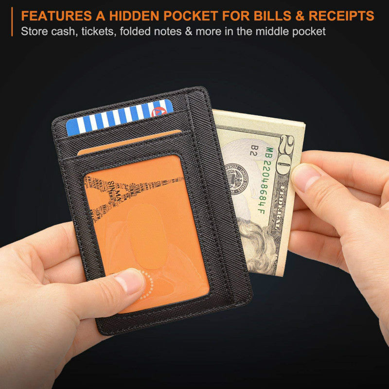 Slim Minimalist Leather Wallet with ID Window & RFID Blocking - Holds 12 Cards & Cash(Dark green) V888-ELOSUNG25784