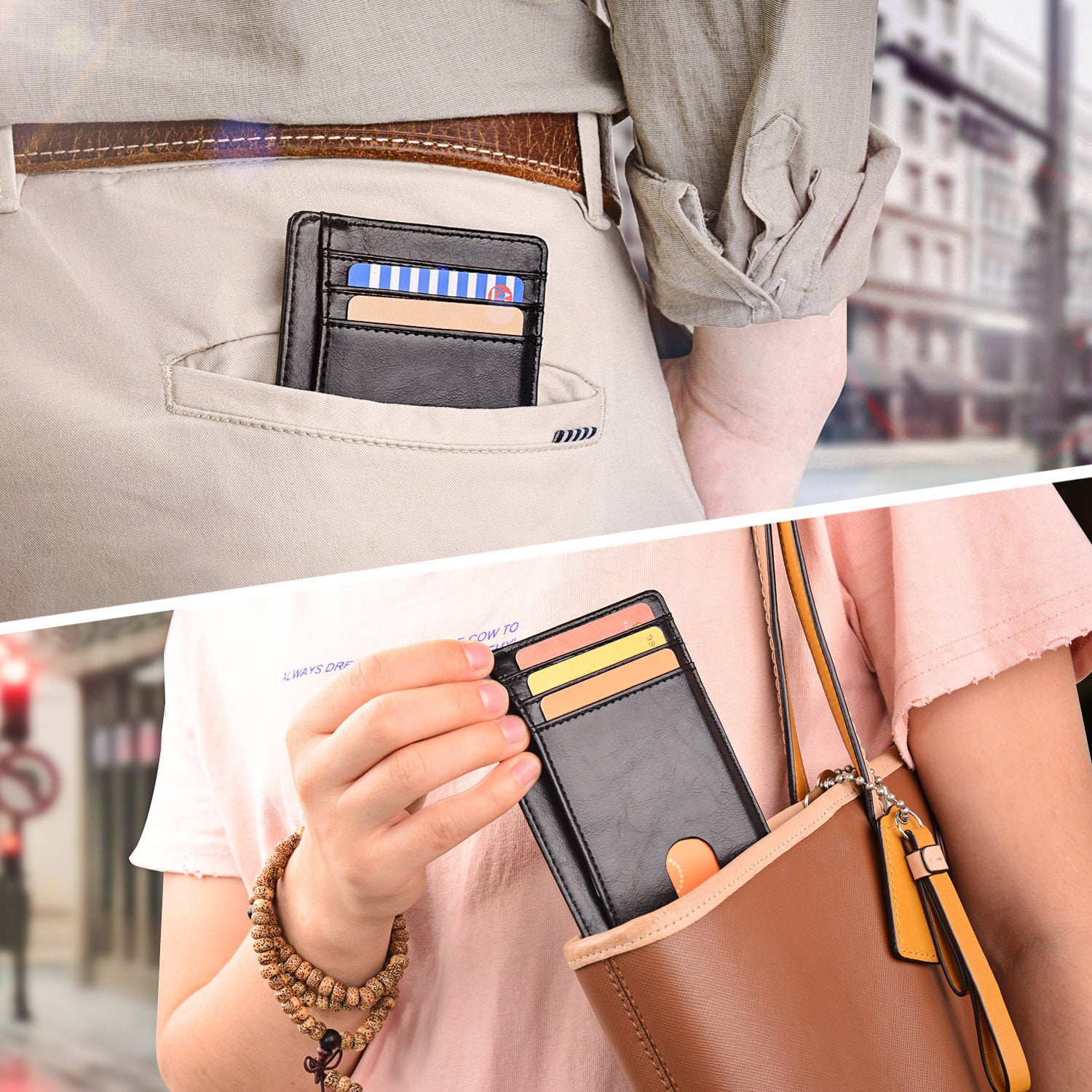 Slim Minimalist Leather Wallet with ID Window & RFID Blocking - Holds 12 Cards & Cash(Dark green) V888-ELOSUNG25784