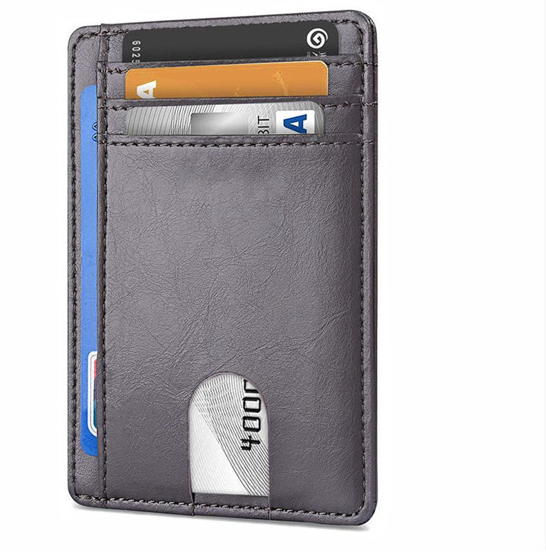 Slim Minimalist Leather Wallet with ID Window & RFID Blocking - Holds 12 Cards & Cash(Dark gray) V888-ELOSUNG25785