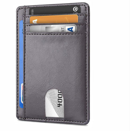Slim Minimalist Leather Wallet with ID Window & RFID Blocking - Holds 12 Cards & Cash(Dark gray) V888-ELOSUNG25785