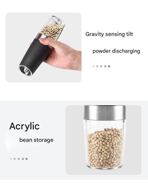 Gravity Electric Salt & Pepper Grinder Set - Adjustable Coarseness, LED Light, Battery Operated(silver) V888-ELOSUNG25787