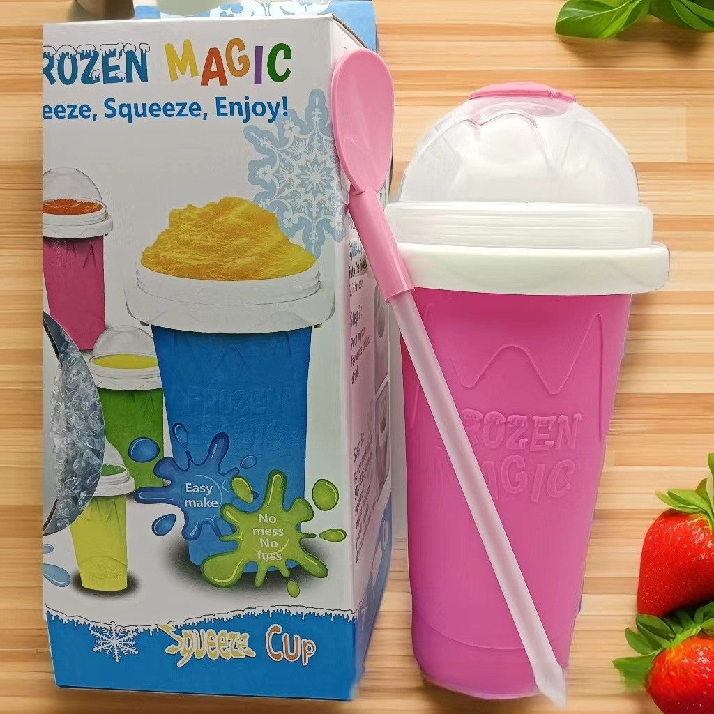 DIY Frozen Magic Slushy Maker Cup - Quick Squeeze Smoothie Cup with Lid & Straw/Spoon(Rose Red) V888-ELOSUNG25789