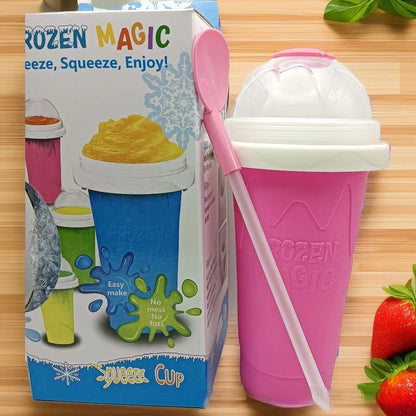 DIY Frozen Magic Slushy Maker Cup - Quick Squeeze Smoothie Cup with Lid & Straw/Spoon(Rose Red) V888-ELOSUNG25789