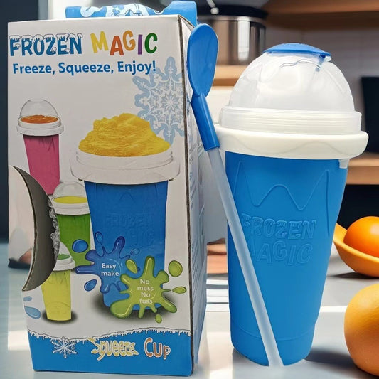 DIY Frozen Magic Slushy Maker Cup - Quick Squeeze Smoothie Cup with Lid & Straw/Spoon(Blue) V888-ELOSUNG25790