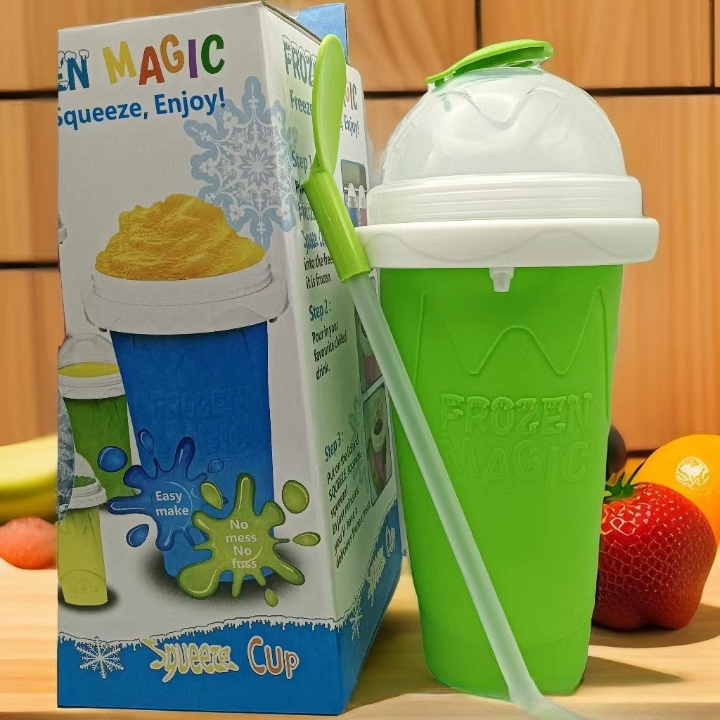 DIY Frozen Magic Slushy Maker Cup - Quick Squeeze Smoothie Cup with Lid & Straw/Spoon(Green) V888-ELOSUNG25791
