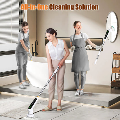 Electric Spin Scrubber with Adjustable Extension Handle & 8 Brush Heads - Smart LED Display V888-ELOSUNG25802