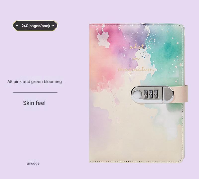 A5 Tie-Dye Journal with Combination Lock - 240 Pages, Soft Touch Cover Diary(Pink Green) V888-ELOSUNG25803